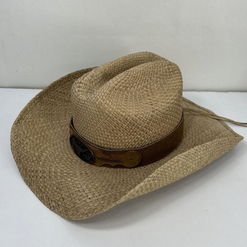 Bullhide Straw Leather Cowgirl Cowboy Hat Texas Longhorn Star Western Rodeo - Picture 2 of 13